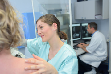 woman is about to undergo a mammography test in hospital