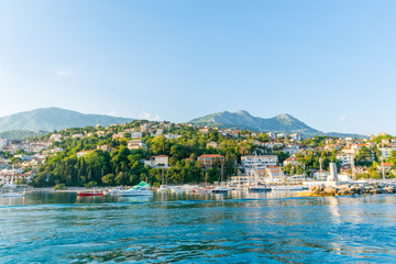 Fototapeta premium The magnificent city of Herceg Novi in the rays of sunset.