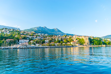 Obraz premium The magnificent city of Herceg Novi in the rays of sunset.