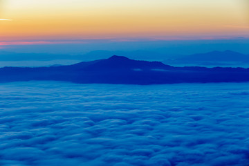 Landscape with the mist at Pha Tung mountain in sunrise time, Chiang Rai, Thailand.