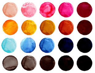 Set of colorful watercolor circles isolated on white.