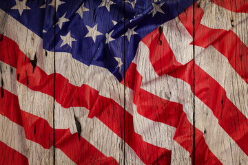 Grunge USA Flag on old  wooden background.