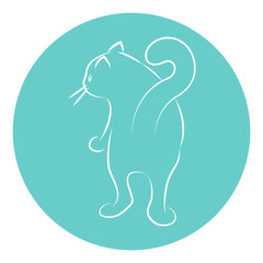 Line Art Vector Illustration of A House Cat. Drawing. Rear View.