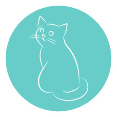 Line Art Vector Illustration of A Sitting House Cat. Drawing.