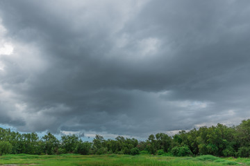 Obraz na płótnie Canvas Rain clouds over the forest before a storm in rainy season.
