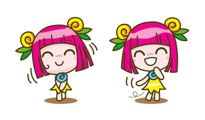 girl kids cartoon collection Vector illustration