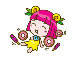 girl kids cartoon collection Vector illustration