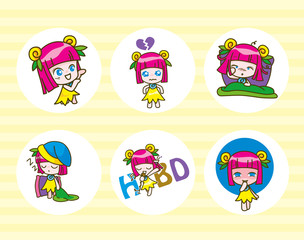 girl kids cartoon collection Vector illustration