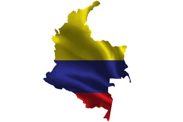 Map of Colombia with national flag on fabric surface