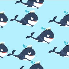 Cute  whale in a sailor suit cartoon pattern