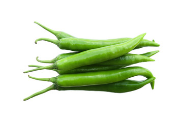 pile of green chili isolated on white