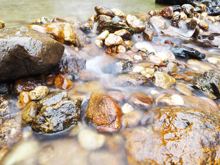 Close up water flowing over rocks