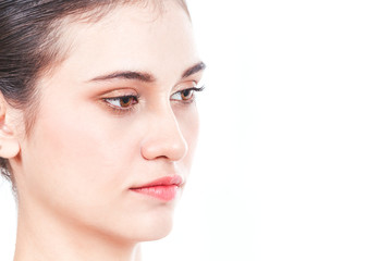 Beautiful face of woman on white background