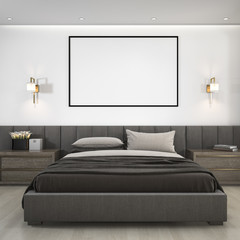 3d rendering luxury modern bedroom suite in hotel with mock up frame