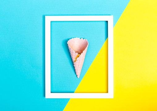 Ice cream cone on a bright split color background