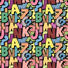 Seamless alphabet pattern made of colorful overlay abc characters, school wallpaper, muted pastel colors - 162189757