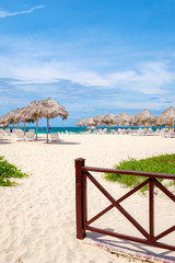 Umbrellas on the sand at a resort in Varadero beach in Cuba