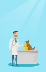 Veterinarian examining dogs vector illustration.