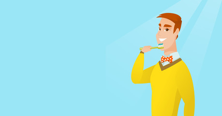 Man brushing her teeth vector illustration.