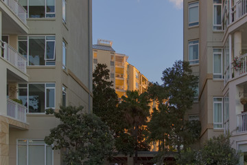 Apartment buildings at Pyrmont in Sydney, Australia. Apartment blocks, Sydney, Australia.