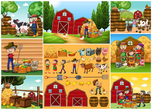 Farmers and animals on the farm