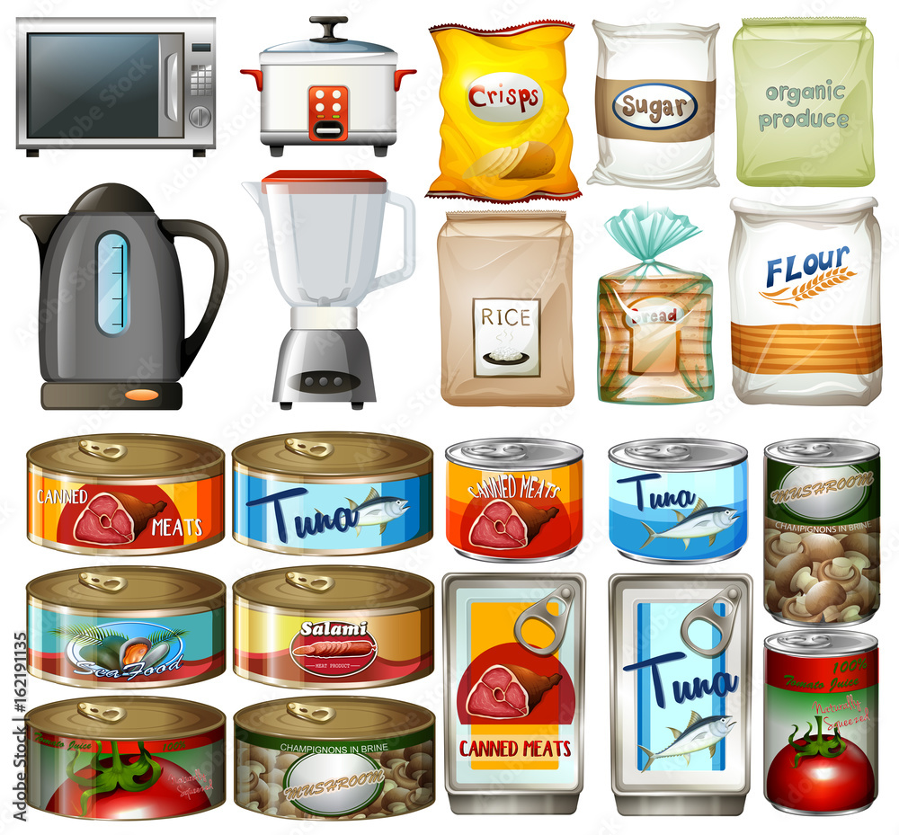 Wall mural Canned food and electronic kitchen devices