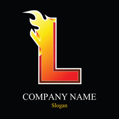 L letter fire logo design.