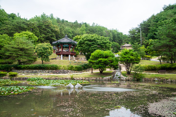 Korean traditional pond in Andong Folk Village