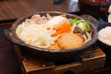 Noodle In a ceramic bowl on the table
