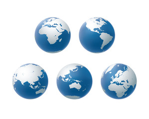 Set of vector globe icons in view of all continent.