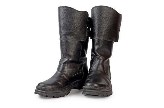 Mens black boots on white background