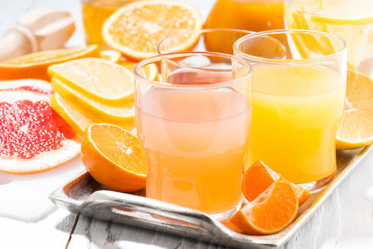 fresh citrus juices in assortment