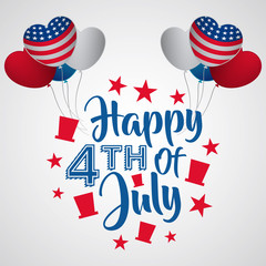 happy fourth of july text with heart balloon, suitable for independence day greeting card