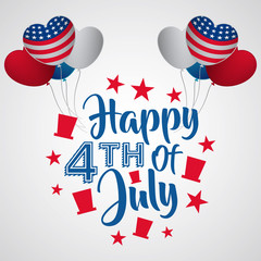 Obraz premium happy fourth of july text with heart balloon, suitable for independence day greeting card