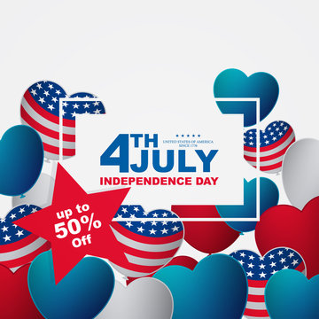 happy independence day sale with heart balloon, suitable for independence day greeting card, 4th of july