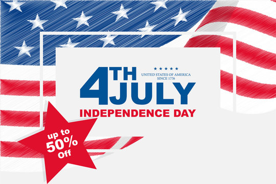 happy independence day with scribble effect flag, 4th of july sale banner