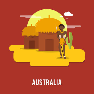 Aborigine historic people Australia illustration design