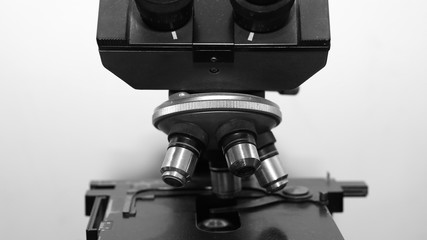 Close up microscope in black and white tone.