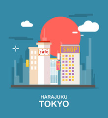 Obraz premium Harajuku beautiful town in Tokyo illustration design