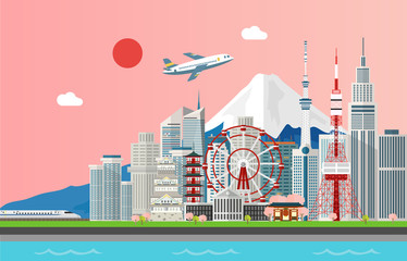 Amazing tourist attrations for traveling in Tokyo Japan illustration design
