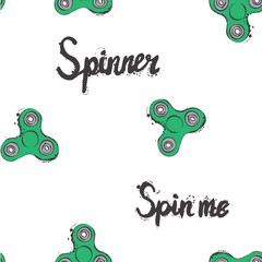 fidget spinner hand drawing illustration and lettering calligraphy seamless pattern