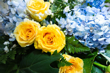 yellow rose bouquet ,Bouquet of fresh fully blossomed yellow roses