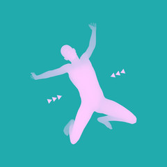 Man falling down. Jumping Man. 3D Model of Man. Human Body. Sport Symbol. Design Element. Vector Illustration.