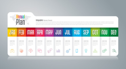 Annual plan January - December infographics design.