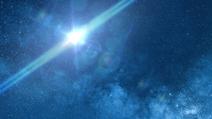 Fototapeta na wymiar bright blue star in front the Milky Way galaxy