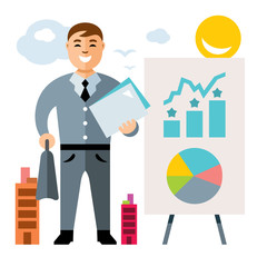 Vector Business man. Flat style colorful Cartoon illustration.
