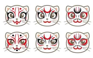 歌舞伎風の猫アイコンセット