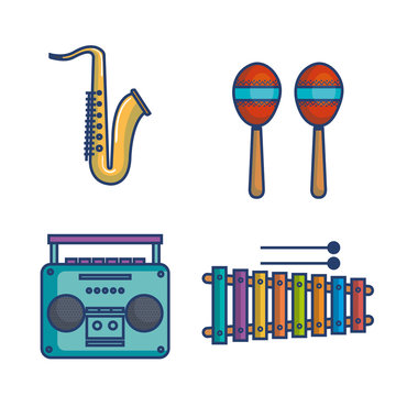 Colorful musical instruments over white background vector illustration