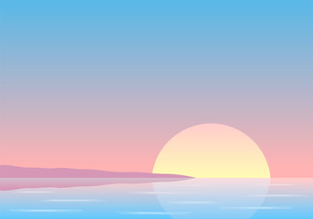 Fototapeta na wymiar Sonnenuntergang über dem Meer mit Küste