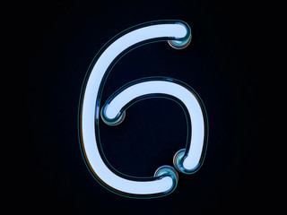 Neon tube number on dark background. 3D rendering